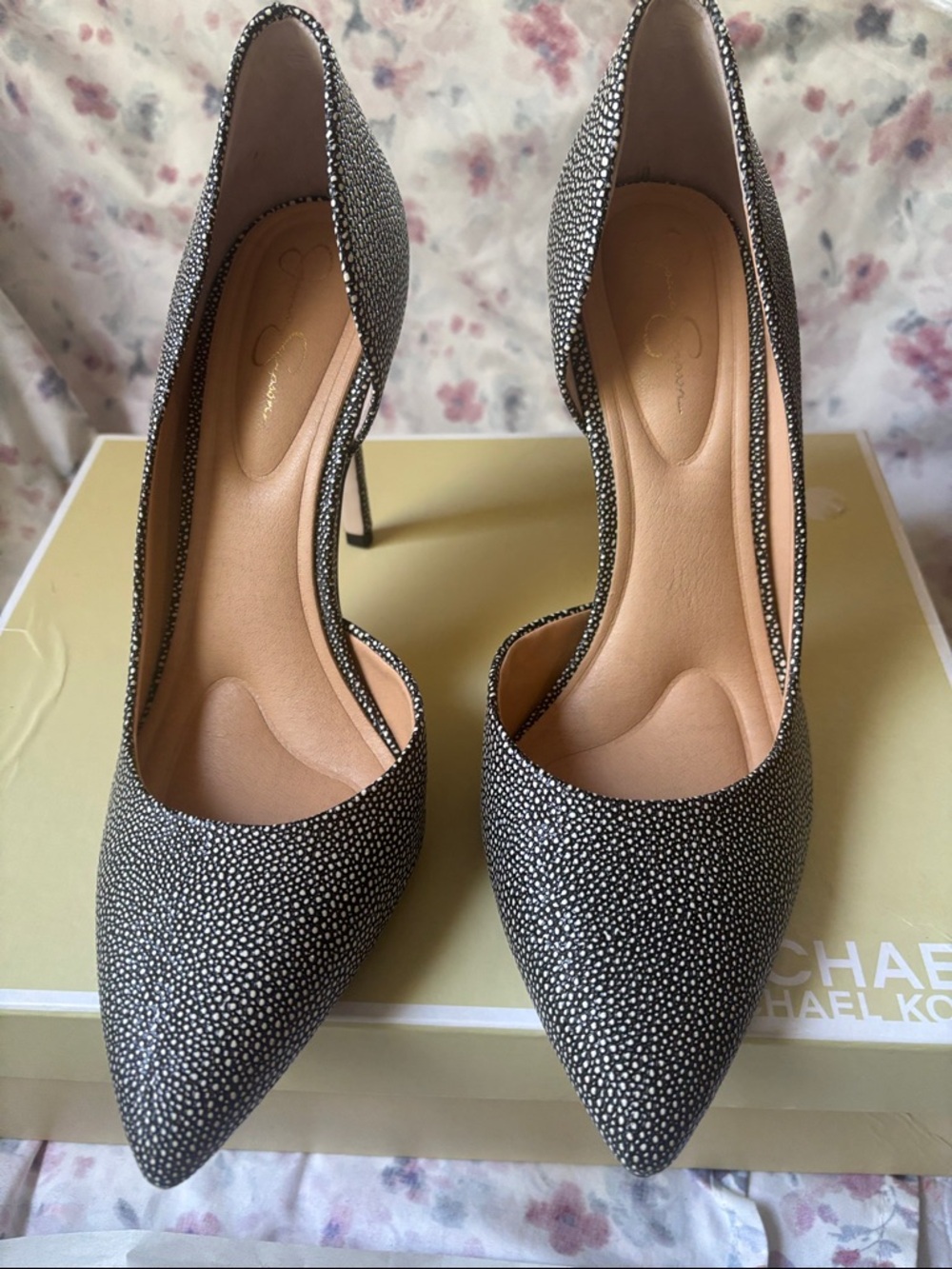 Jessica Simpson Black Speckled Pointed D'Orsay Heels